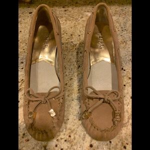 Michael Kors tan suede moccasin Wedge ..size 6 1/2
